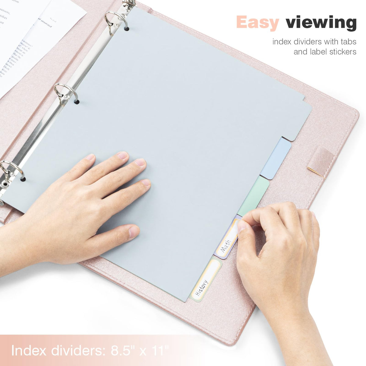 Ospelelf 3 Ring Binder with Clipboard, 1 Inch Leather, Letter Size (8.5" x 11"), Clipboard Binder with 5 Tab Dividers, Rose Gold