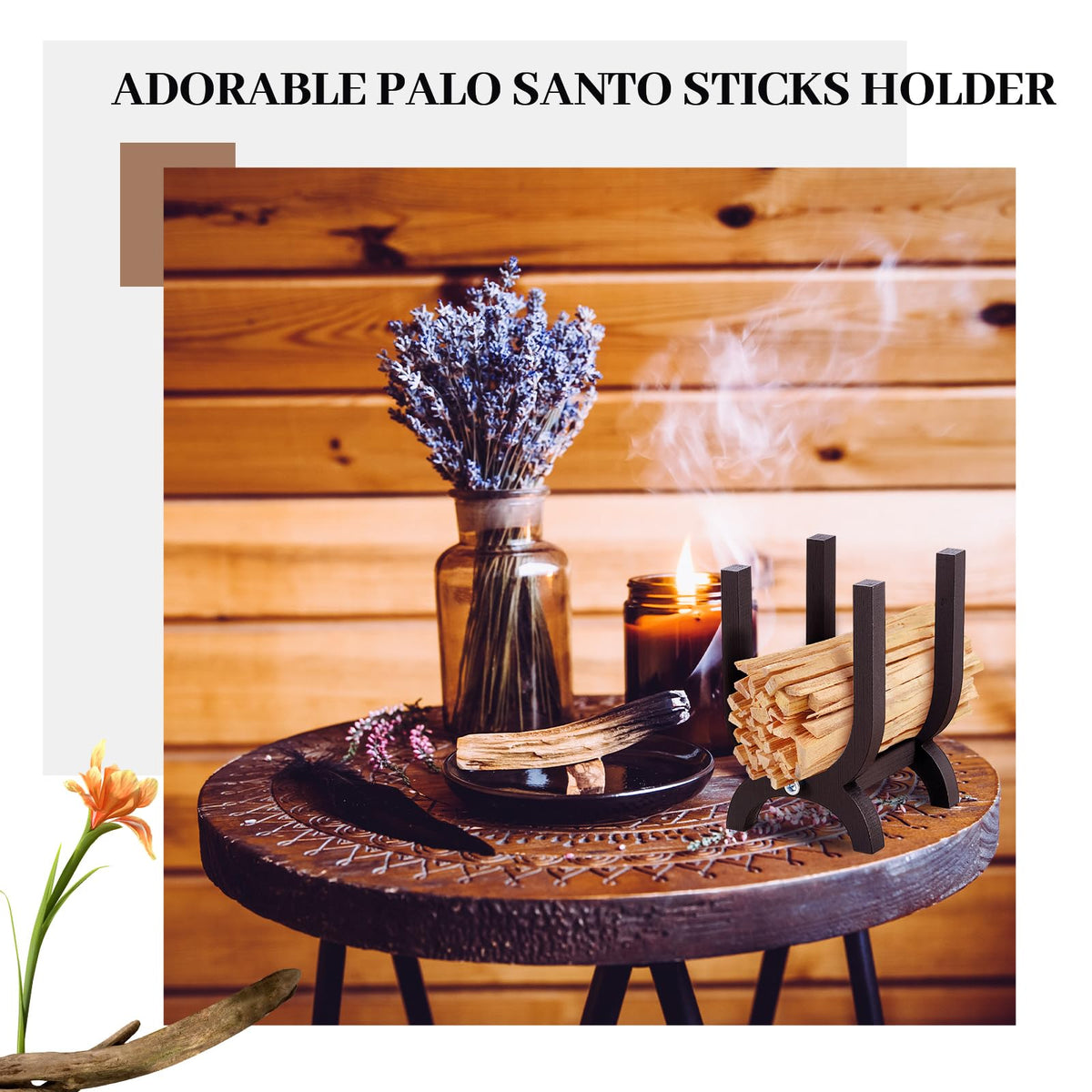 2 Pack Wooden Palo Santo Holder Incense Storage with Matches for Palo Santo Sticks Sage for Meditation Zen Rituals Spiritual Decor Yoga Mindfulness Aromatherapy, Not Include Stick