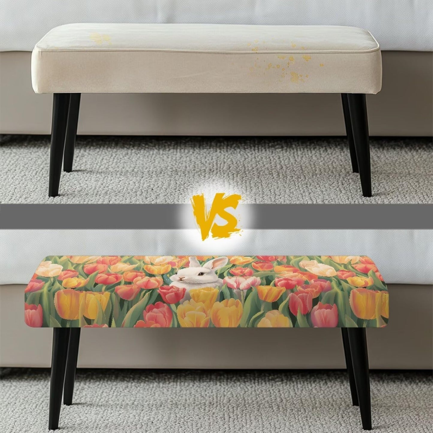 Cugasmaru Dining Bench Cushion Stretch Anti Slip Grip for Kitchen Counter Breakfast Nook Living Room Rabbit Tulip Waterproof