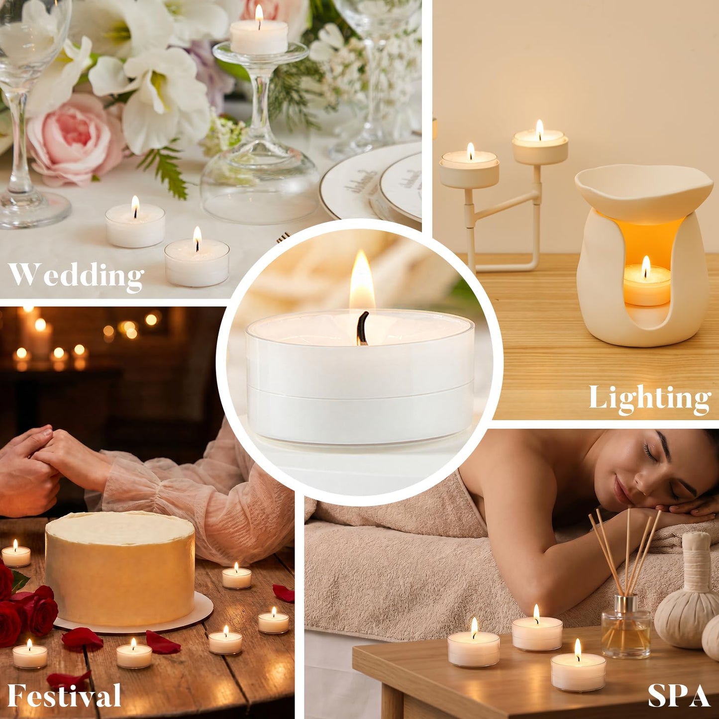 Ashlux 4H Palm Tea Lights Set |Unscented Dripless Smokeless Clean Burning Long Lasting Candles for Wedding Home Decor Dinner Church Holi