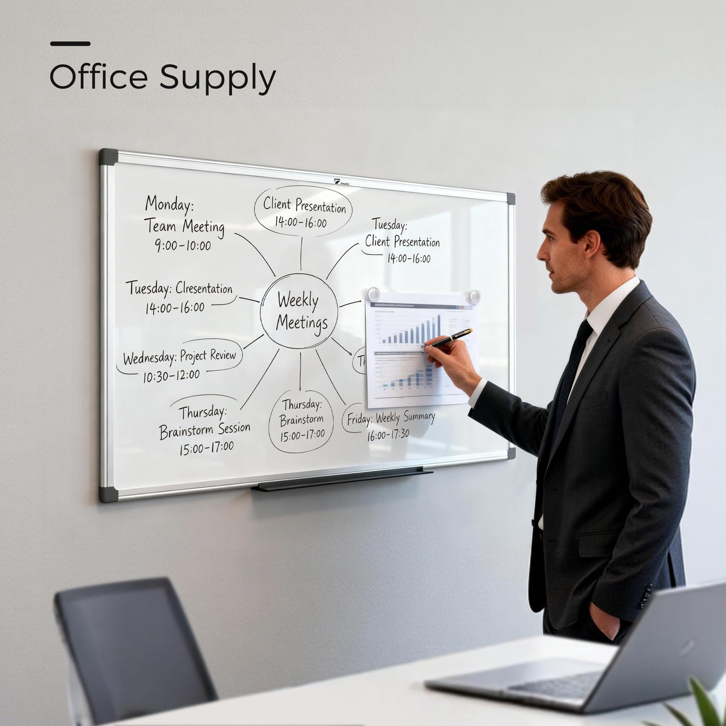 TOWON Magnetic Dry Erase Whiteboard 36 x 24 in, Large White Board for Wall, 3 x 2 Ft Whiteboard with Marker Tray & 2 Magnets, Silver Aluminum Frame for Office, Classroom & Home
