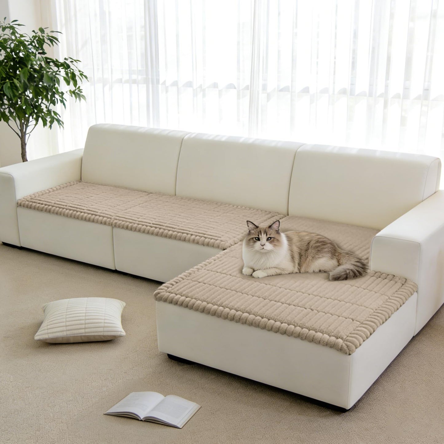 CYCMACO Fuzzy Pet Couch Covers for Dogs Washable, Thick Couch Covers for 2 Cushion Sofa Pet Friendly, Non Slip Plush Dog Couch Cover for for Sectional, Loveseat (Brown, 27.6" x 59")