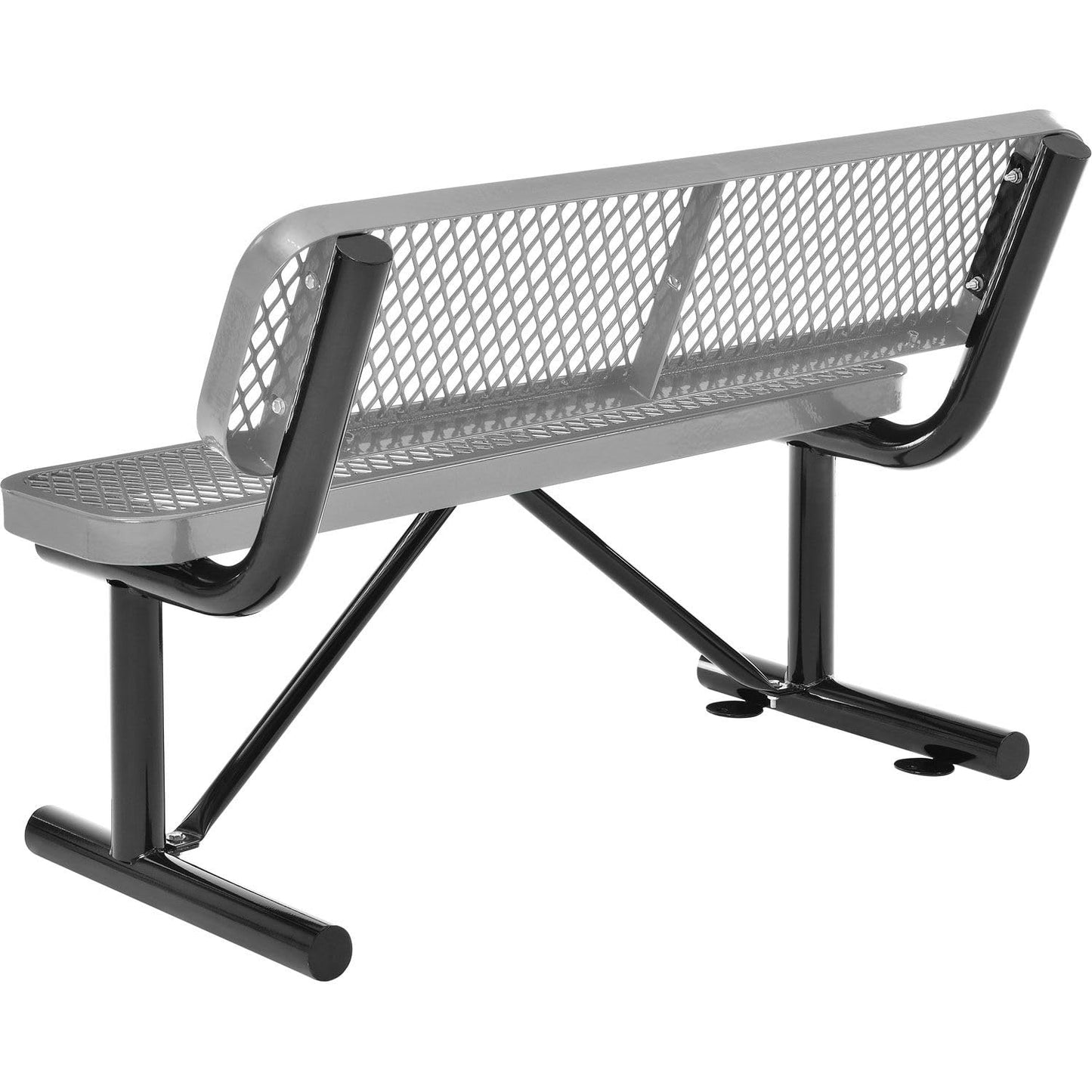 Global Industrial 4'L Heavy Duty Expanded Metal Mesh Bench with Backrest with Steel Frame, Portable Outdoor Bench, 1000 lbs Capacity, Gray, 48" L x 24" W x 33" H