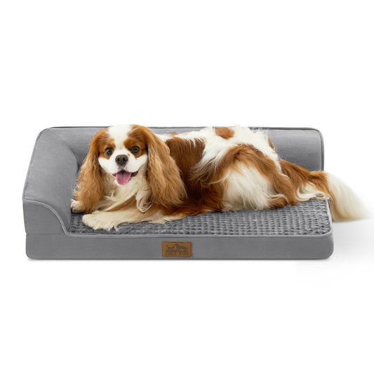 COZY KISS Orthopedic Dog Bed for Medium Small Size Dog, Dogs Crate Bed, L Shaped Foam Anti-Slip Bottom Pet Cat Sofa with Washable Removable Cover, Suitable for Pet Up to 40 lbs, 30x20x6.5 inch, Grey