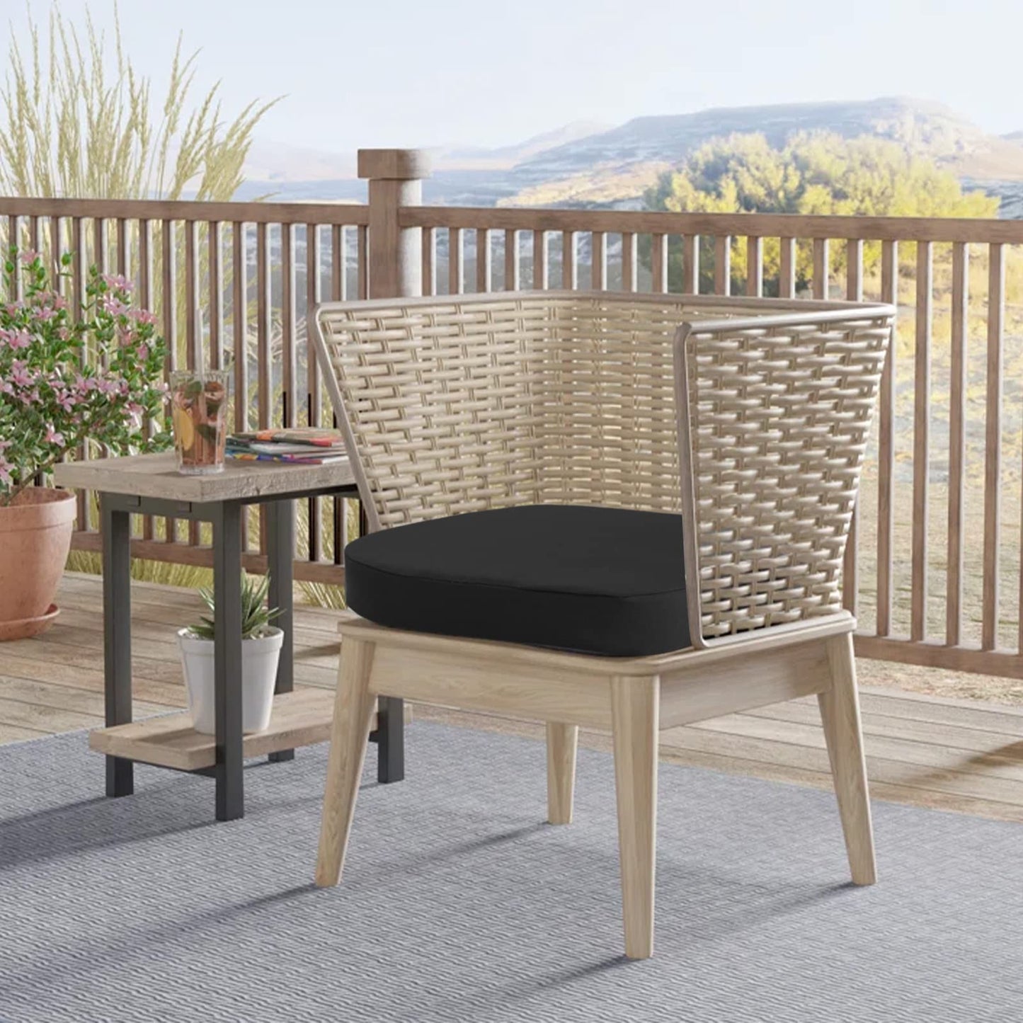 idee-home Outdoor Chair Cushions Set of 2, 17" x 17" Thick D-Shaped Patio Furniture Outdoor Seat Cushions Waterproof with Ties, Dining Pads