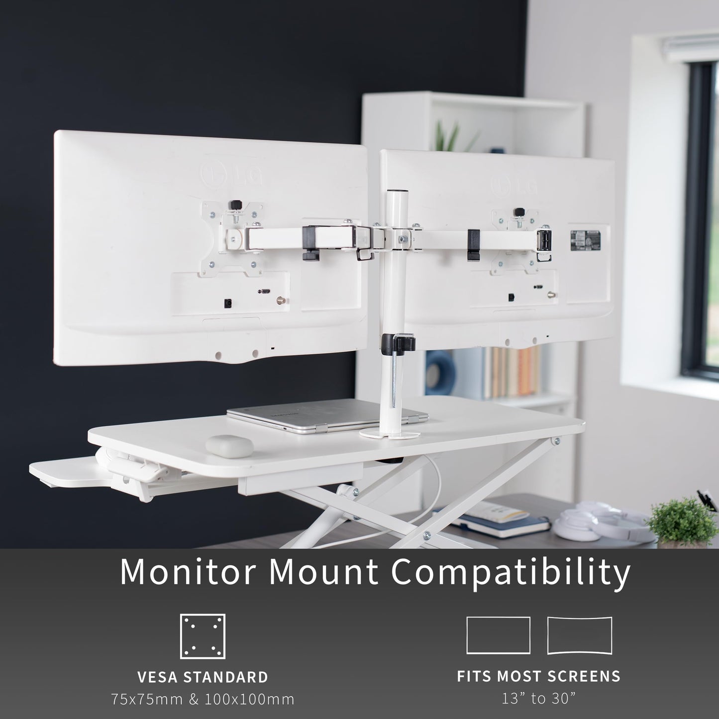 VIVO Height Adjustable 32 inch Standing Desk Converter with Dual 13 to 30 inch Monitor Stand, Sit Stand Monitor Mount and Desk Riser, White, DESK-V000K-M2W