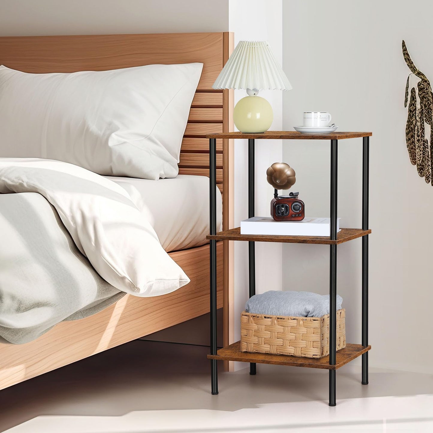 Tall End Table 3 Tier Side Table with Storage Small Nightstand for Small Spaces Living Room Bedroom 3 Tier Slim Table for Office