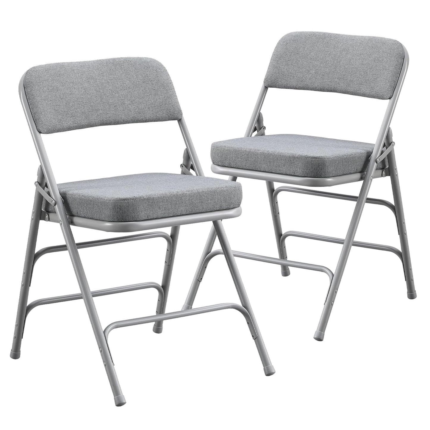 KAIHAOWIN 2 Pack Padded Folding Chairs Upholstered Foldable Chair with Ultra Thick Padded Seat Comfortable Metal Chairs Indoor with Super Soft Fabric Cushion-Grey
