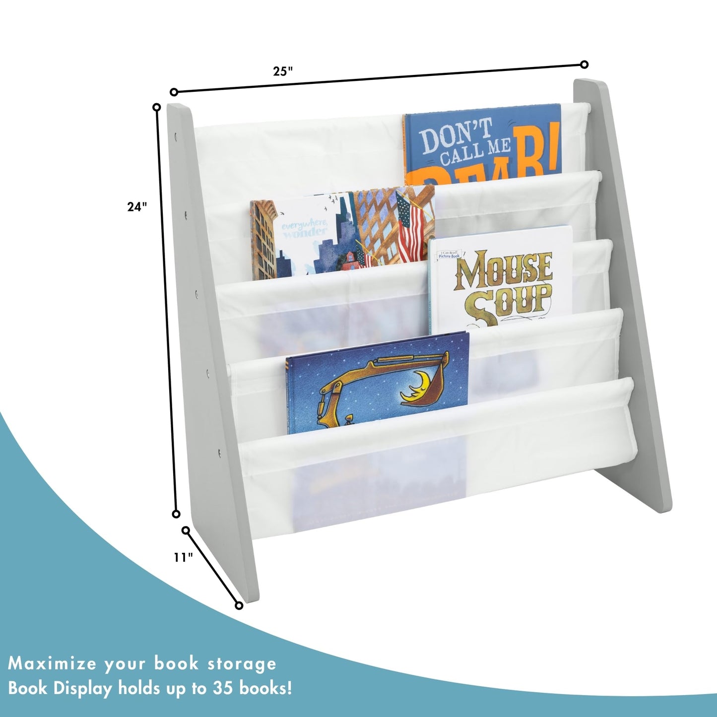 Humble Crew Kids Bookshelf, 4-Tier Front-Facing Book Display Organizer, Montessori Toddler Bookcase for Playroom, Bedroom & Reading Corner, Grey Wood/White