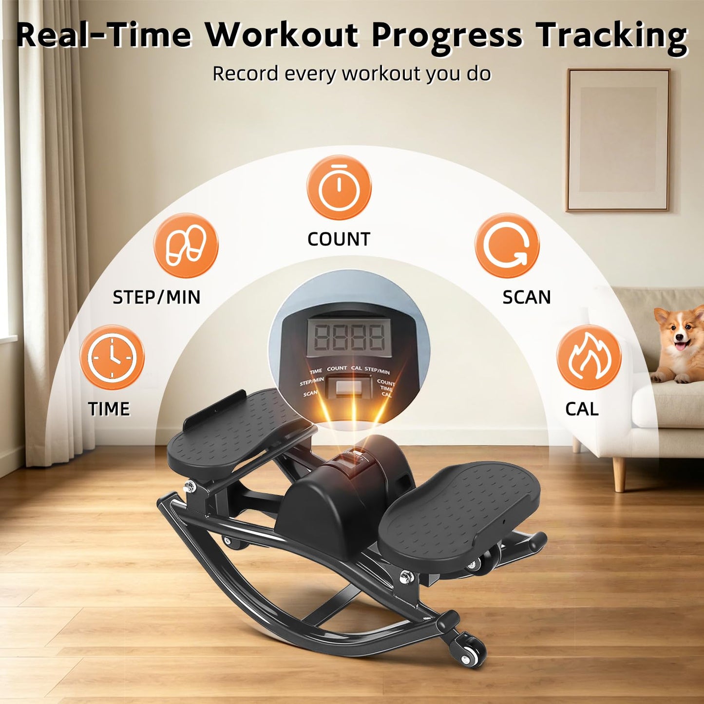 Rock Stepper with Digital Monitor, Low-Impact Compact Rock Stepper Side to Side with Resistance Bands, 360 LBS Weight Capacity, Portable Stair Stepper for Home, Apartment, Dormitory, Office