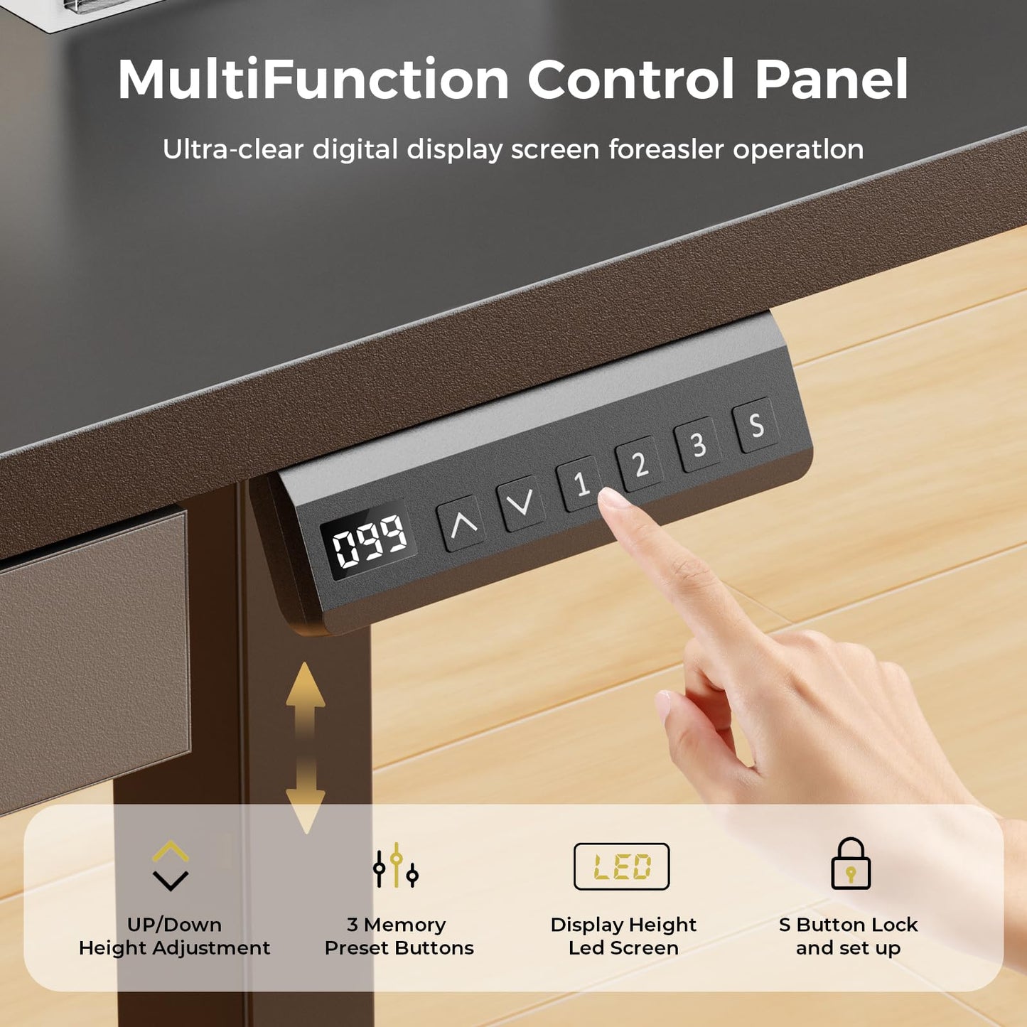 GTPLAYER Electric Standing Desk with Drawers, 48 x 24 Inch Height Adjustable Gaming Desk with Monitor Stand, Power Outlets & LED Lights, Home Office Sit Stand Up Desk with Memory Preset (Ebony Black)