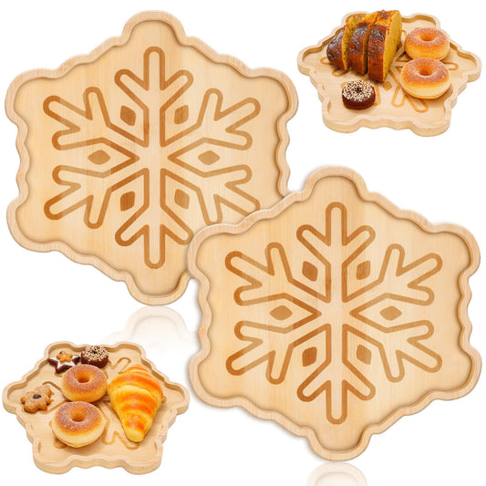 Whaline 2Pcs Winter Charcuterie Board Snowflake Serving Trays Wood Appetizer Boards Christmas Snacks Serving Platters for Home Party Food Supplies, 11 x 11 x 0.6 In