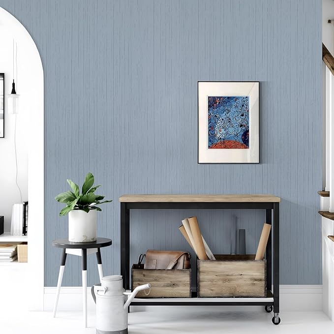 Grasscloth Peel and Stick Wallpaper Grey Blue 15.74" X 118.11" Fabric Textured