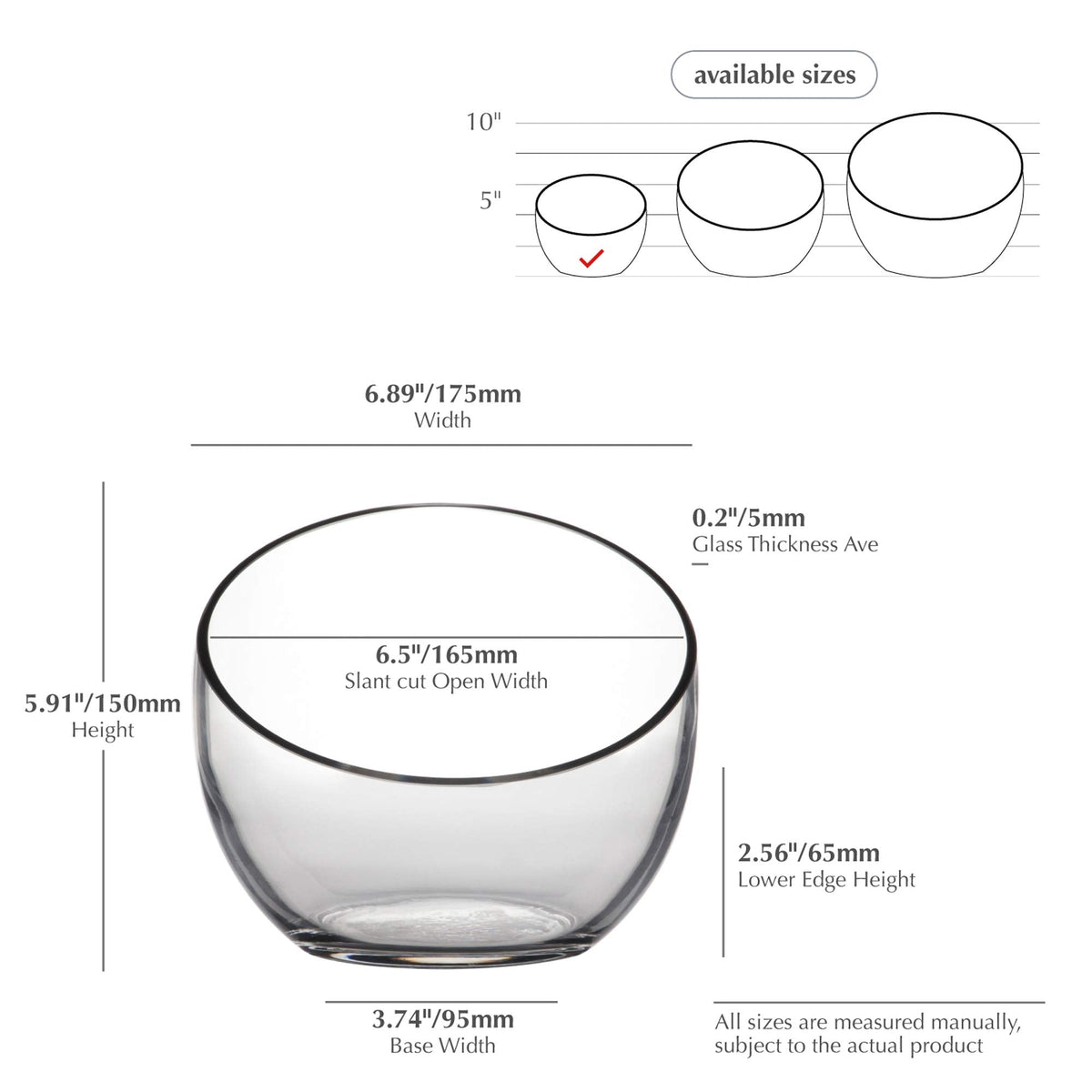 WGVI Clear Slant Cut Bowl Glass Vase, Glass Terrarium, Candy Dish, Glassware, Slant Open: 7". Height: 6" x 2.7". Base: 4" (1 Piece)