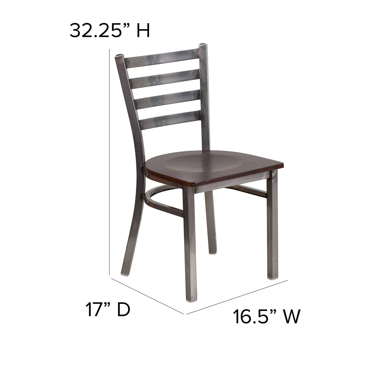 Flash Furniture HERCULES Series Clear Coated Ladder Back Metal Restaurant Chair - Walnut Wood Seat