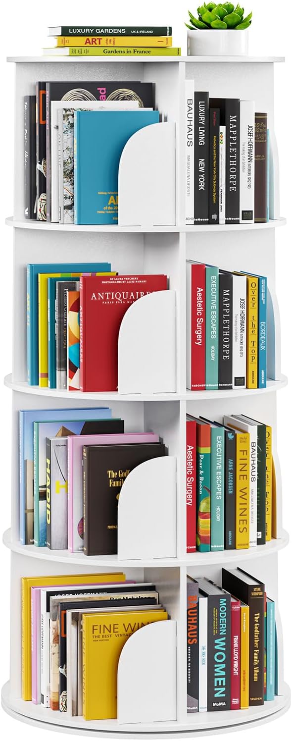 SpaceAid 4 Tier Rotating Bookshelf Tower, Spinning Bookcase Lazy Susan