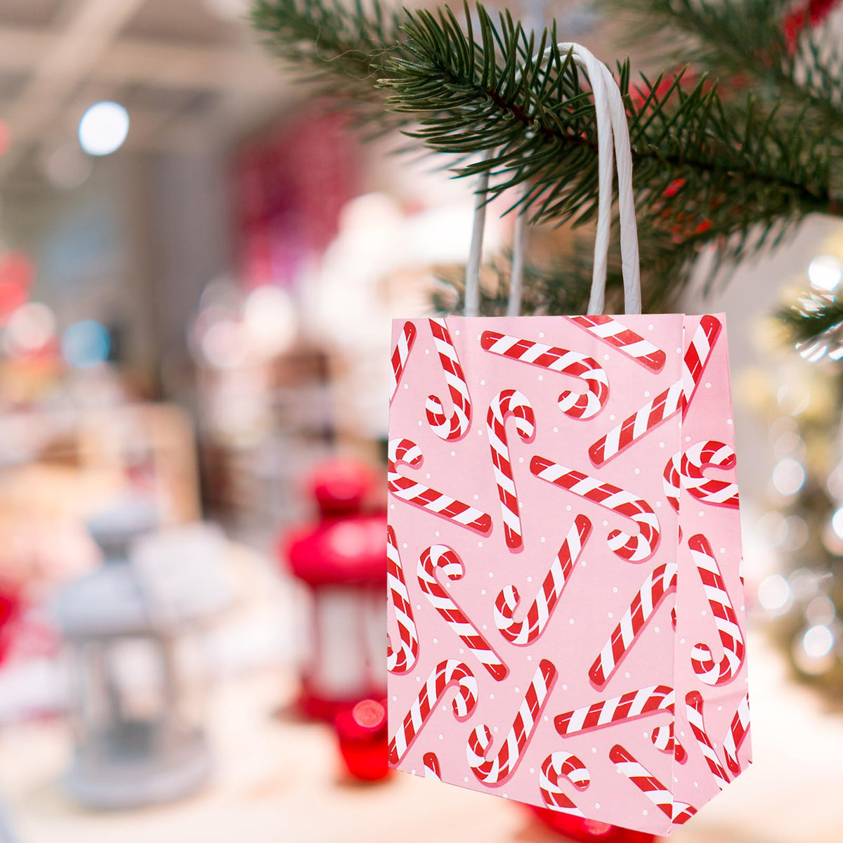 JarThenaAMCS 18Pcs Christmas Paper Gift Bags with Handles Red Xmas Candy Cane Stripe Goodie Treat Bag Snack Favor Bags for Winter Xmas Party Supplies