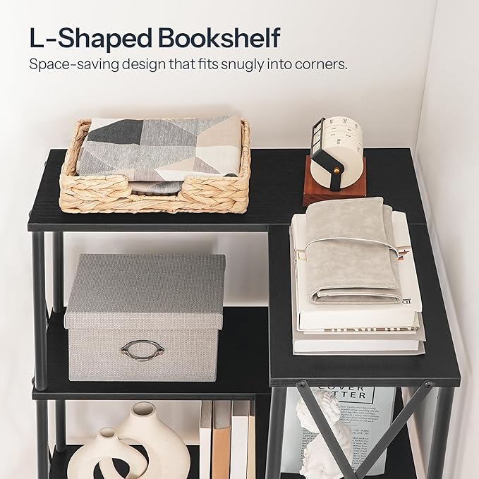 HOOBRO Corner Bookshelf, 5-Tier L-Shaped Bookcase, Industrial Open Display