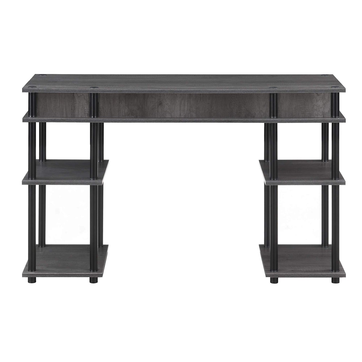 Convenience Concepts Designs2Go No Tools Desk Home Office Desk with Shelves, Corner Shelf Vanity Desk Computer Desk Nail Table for Nail Tech - 47.25" L x 15.75" W x 30" H, Charcoal Gray/Black