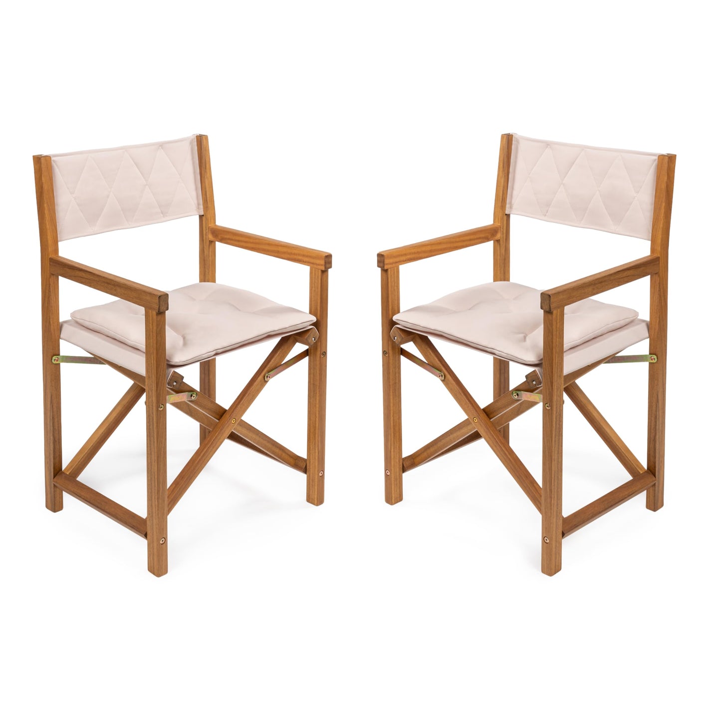 JONATHAN Y Waldo Acacia Wood Outdoor Director Chair Set of 2 for Patio & Balcony, Foldable Coastal Armchair with Beige Diamond-Quilted Cushions, Teak Brown DRC1002A-SET2