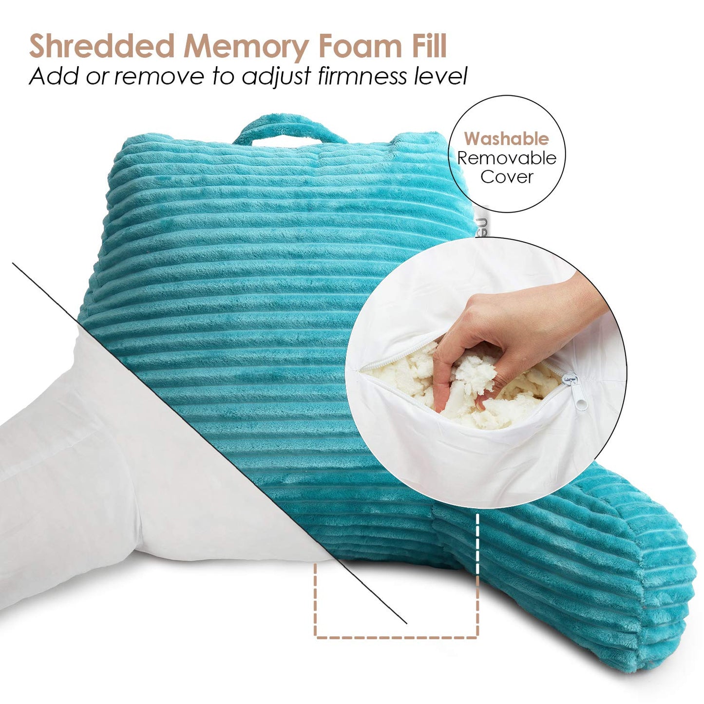 Hearth & Harbor Reading Pillow for Bed Adult – Back Pillow for Sitting in Bed, Standard Bed Pillows for Sitting Up in Bed, Foam Bed Chair Pillow, Teal Bed Rest Pillow