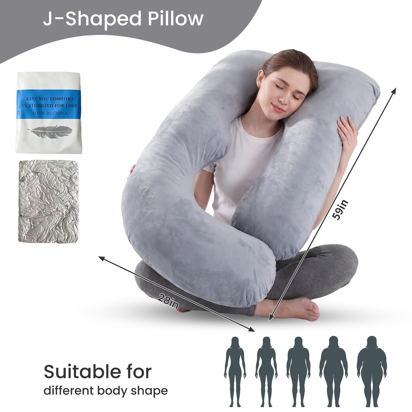 Jcickt Pregnancy Pillow for Sleeping,59 inch Maternity Pillow with Removable Washable Cover,U-Shaped Velvet Full Body Pregnant Pillow -Support for Backs,Legs, Belly, HIPS, Improve Sleep-Gray