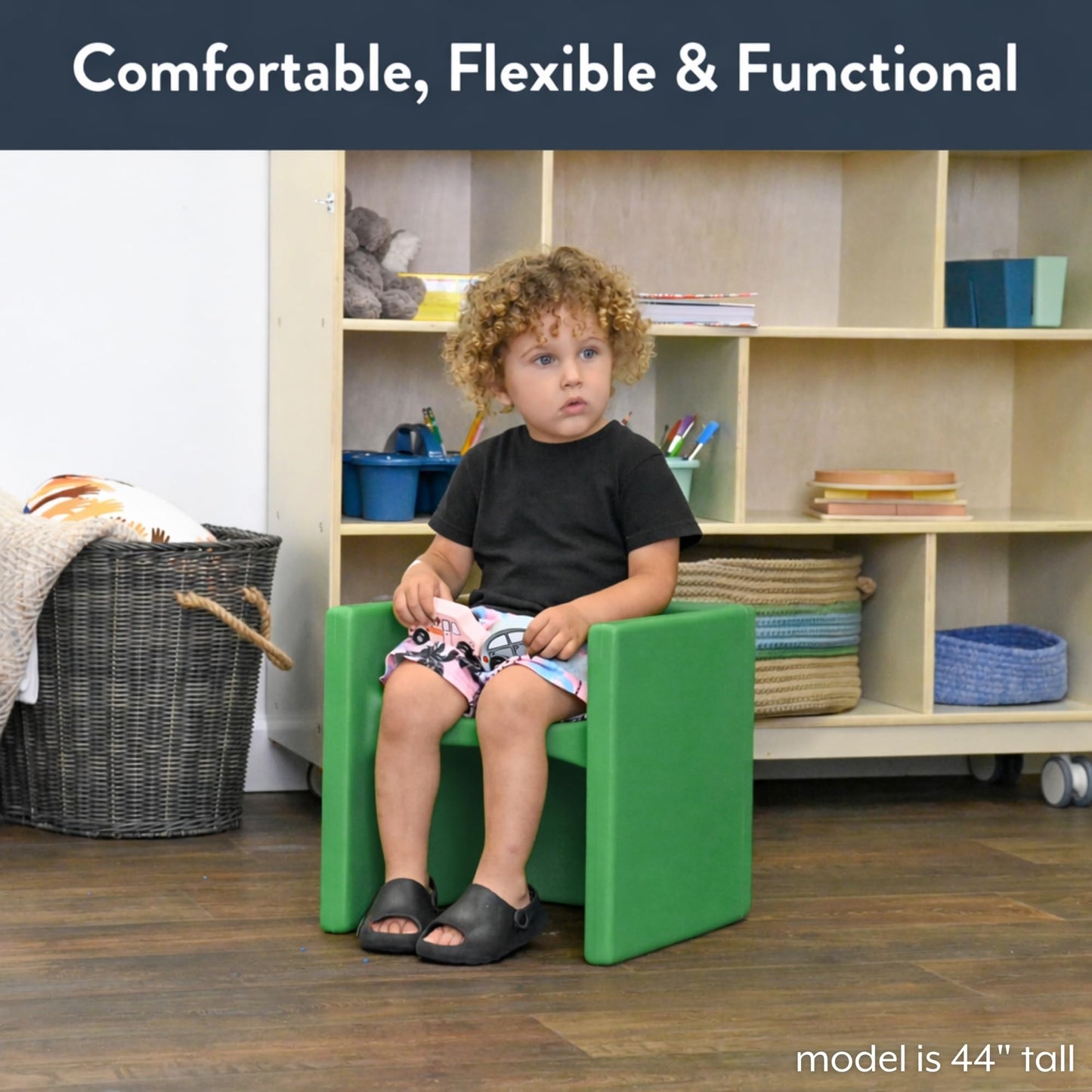 Children's Factory 3-in-1 Cube Chair for Kids, Flexible Seating Classroom Furniture, 1-Pack, Green