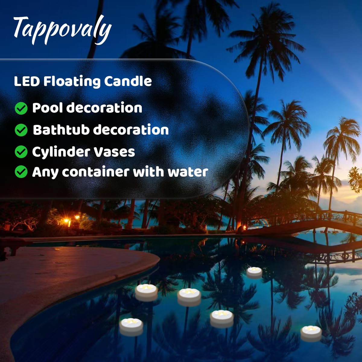 12PACK Flameless LED Floating Candles, 3'' Battery Operated Plastic Flickering Waterproof Tealights for Cylinder Vases, Centerpieces at Wedding, Party, Pool, Holiday (Warm White)