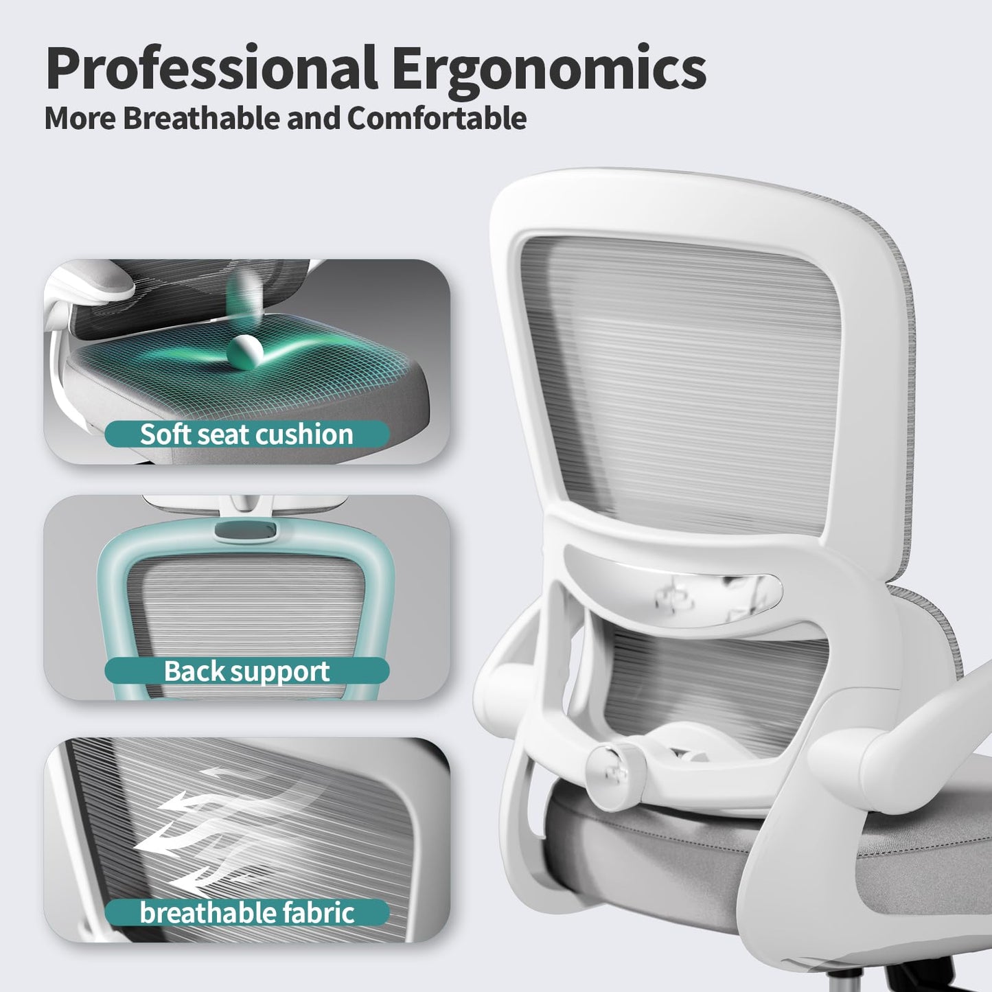 TRALT Office Chair - Ergonomic Desk Chair with Adjustable Lumbar Support, Mesh Computer Chair, Executive Chairs for Home Office Comfortable Lumbar Support (Ash Gray)