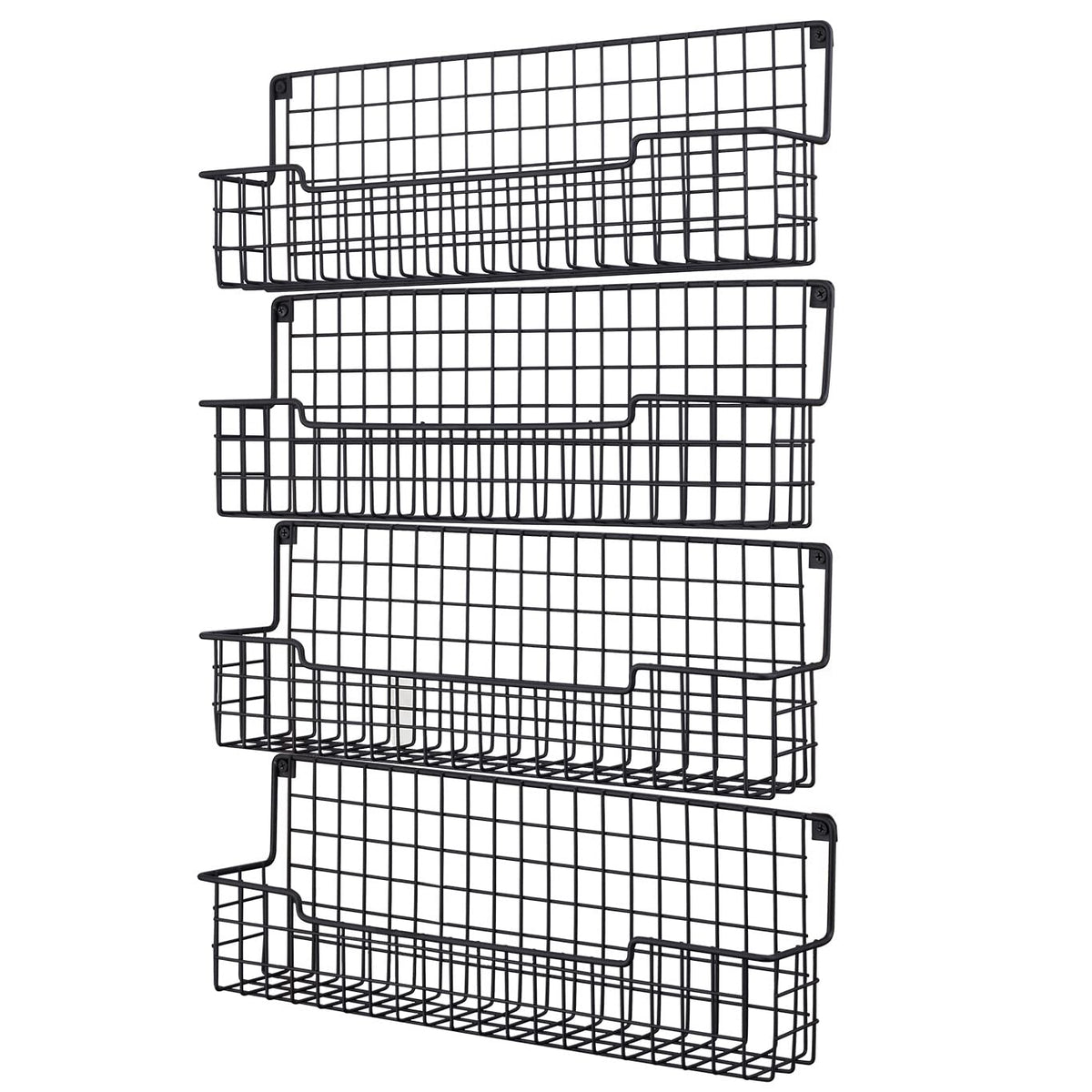 AURIKAR Spice Rack Wall Mount, Spice Organizer for Cabinet & Pantry Door, Set of 4 Hanging Spice Rack Saving Space for Kitchen, Black