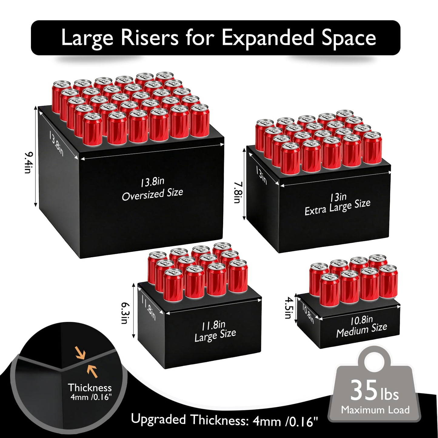 DRKSBESTO 13.8" Extra Large White Risers, Large Size Acrylic Cube Display Nesting Risers, Food risers for buffet table, Black Risers for Catering Dessert Collectibles Jewelry Figures Show