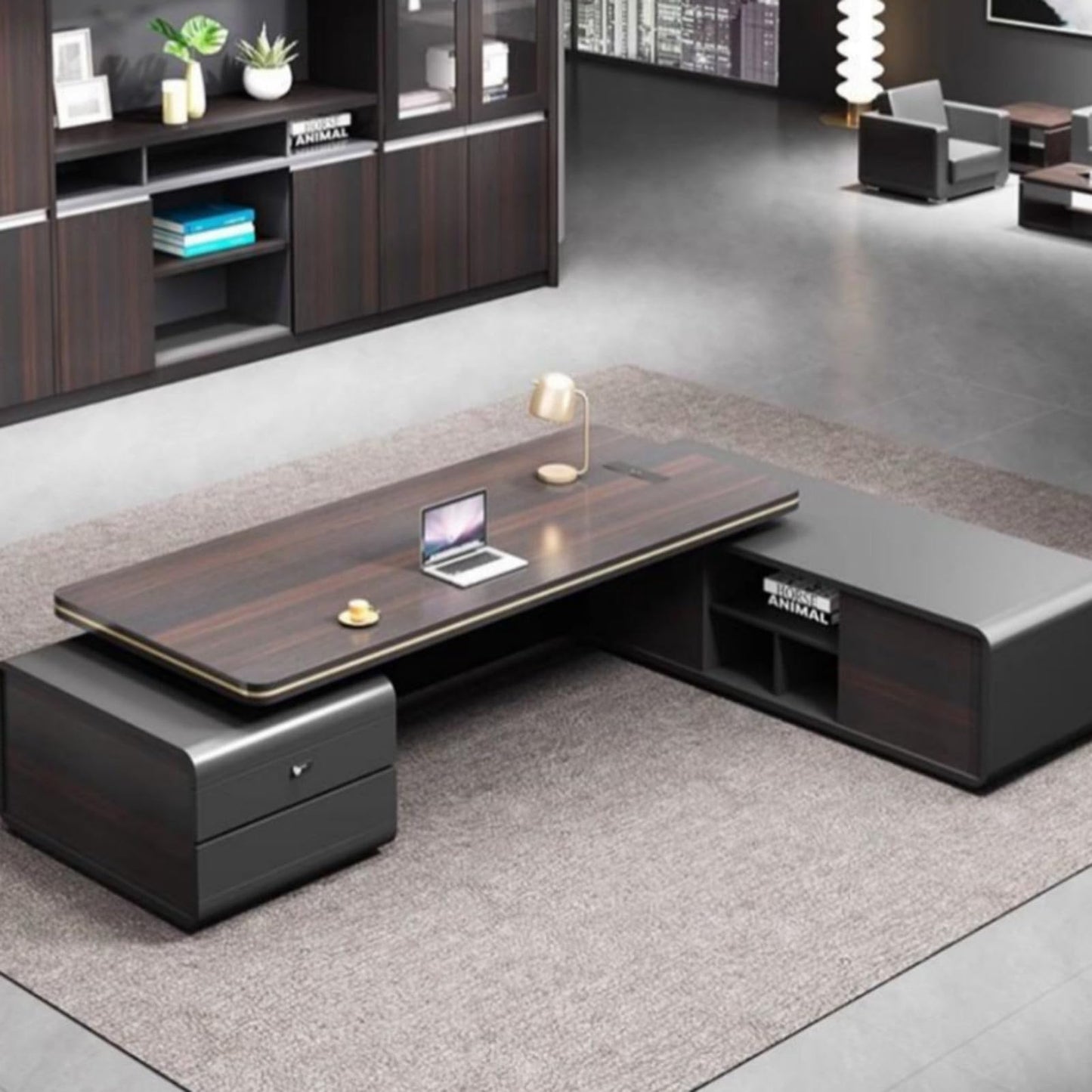 HONGYISHI Writing Corner Work Desk Reception Boss Reception Wooden Executive Table Modern Shelf Office Furniture Business Furniture for Home Office
