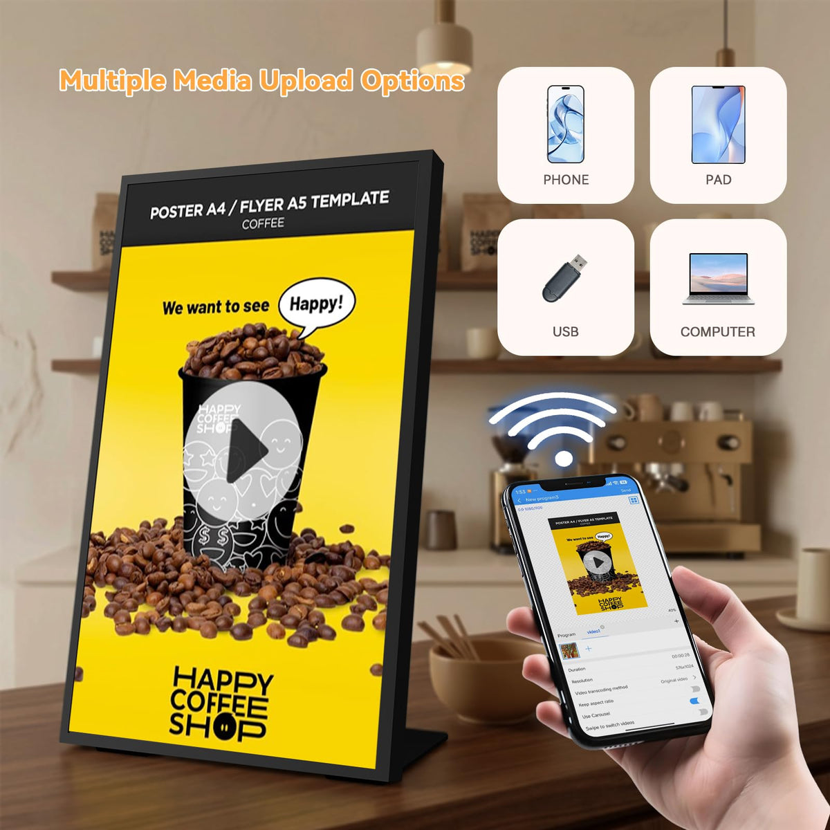 Canlarriz Digital Menu Board 18.5 Inch 700 Nits Ultra-Bright Android Display with Free Web Editor, Desktop Digital Signage for Stores, Restaurants & Commercial Use
