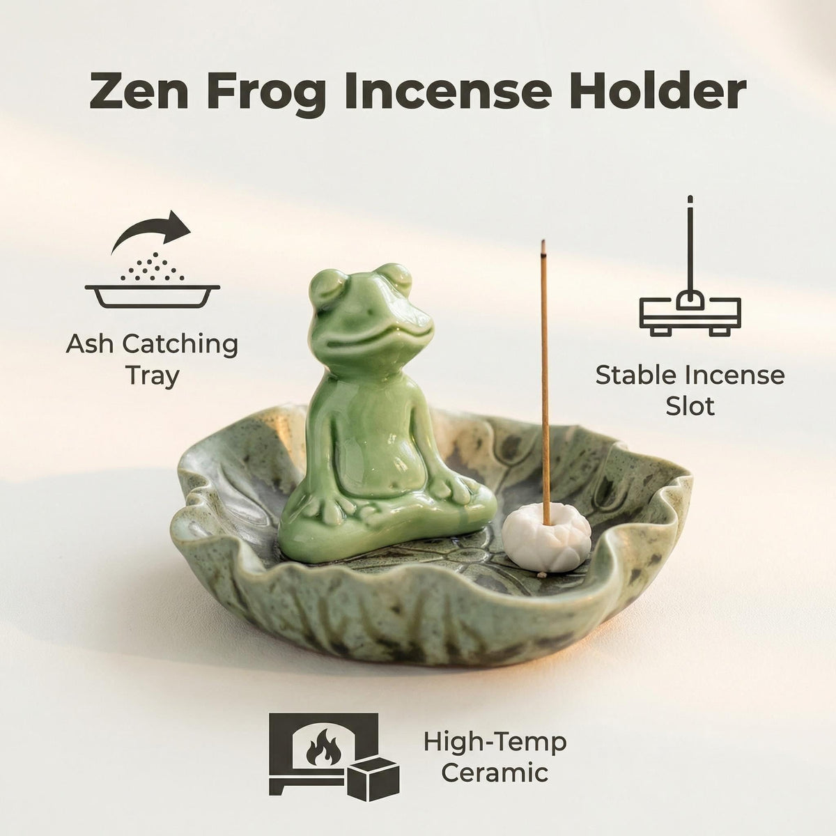 MENORISK Incense Holder for Sticks, Meditating Frog Ceramic Incense Holder with Stainless Steel Tweezer & Brush – Zen Home Decor for Meditation, Yoga, or Tea Ceremony