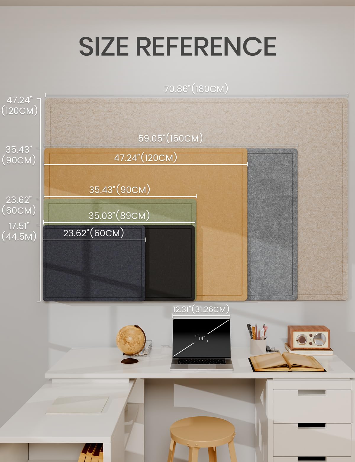 Fluxynara Bulletin Board, 35" x 17.5" Cork Board Alternative with 12 Safe Removable Adhesive Tabs, Foldable Felt Pin Board for Home Office, Classroom, Bedroom,Entryway for Walls—Black