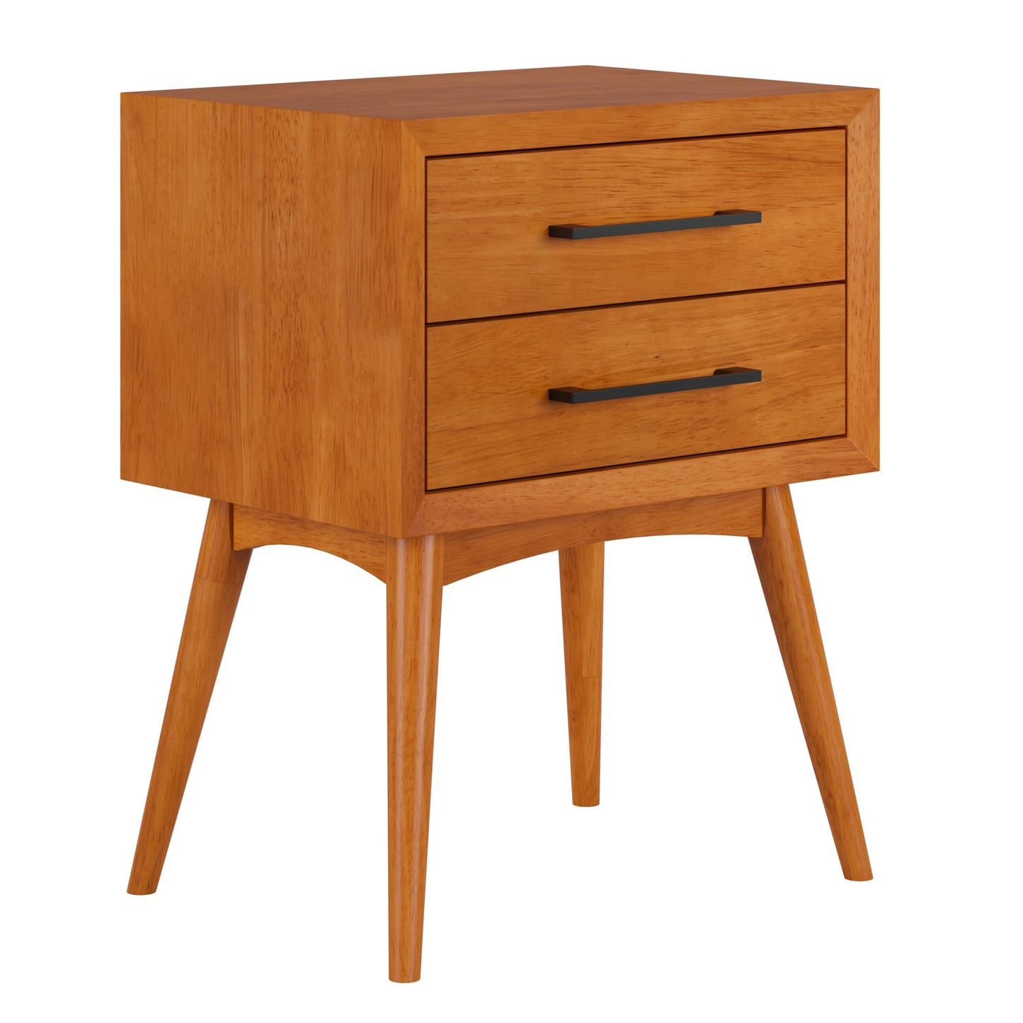 AFI, Pasadena Solid Wood Mid-Century Modern 2 Drawer Nightstand, Light Toffee