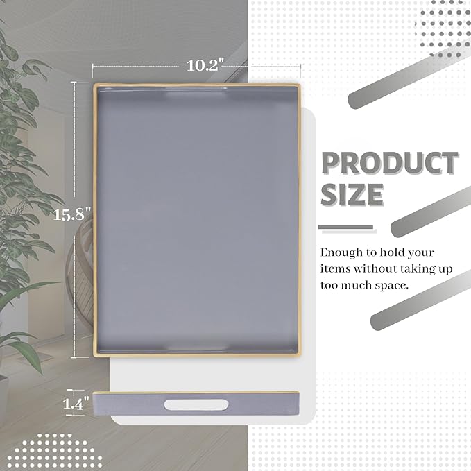 MAONAME Gray Serving Tray with Handles, Modern Grey Decorative Tray