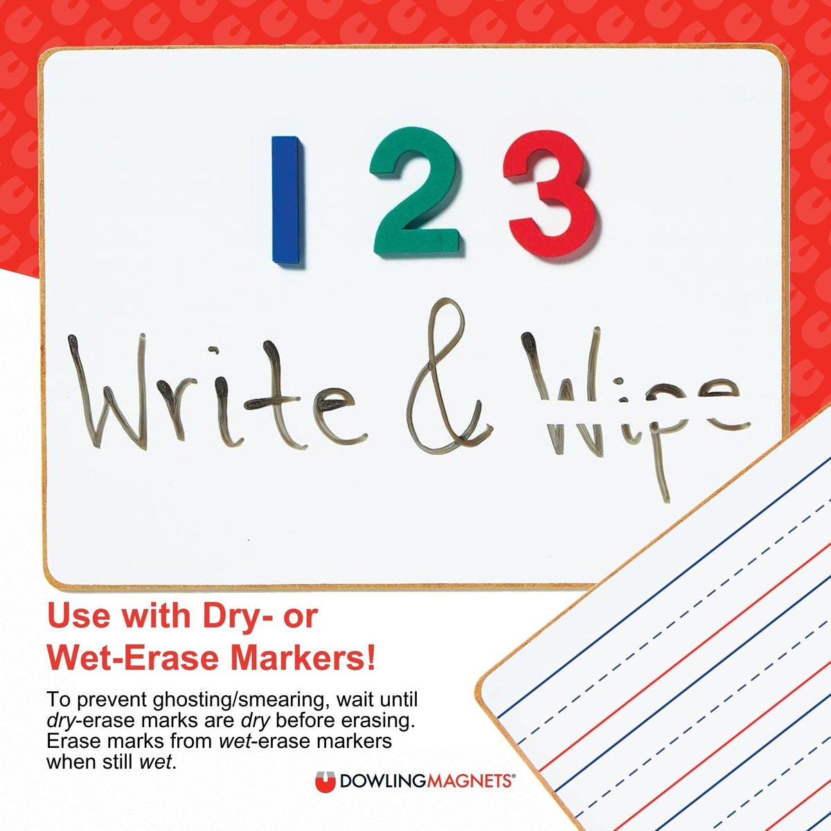 Dowling Magnets Magnetic Dry-Erase Boards – Double-Sided Ruled/Blank – 12" Long x 8.75" Wide – Pack of 5. (735206), White
