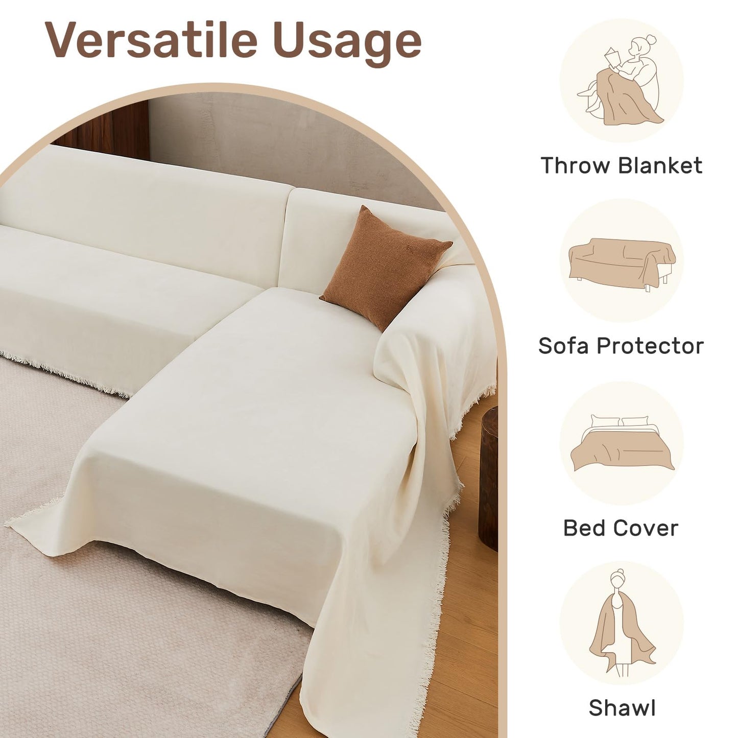 Houmiggle Sectional Couch Covers, 2 Pieces Washable L Shaped Couch Covers Sofa Blanket for Dogs Pet Friendly Sectional Sofa Slipcovers Furniture Covers,71"x118"+91"x134",(XXX-Large,Cream White)
