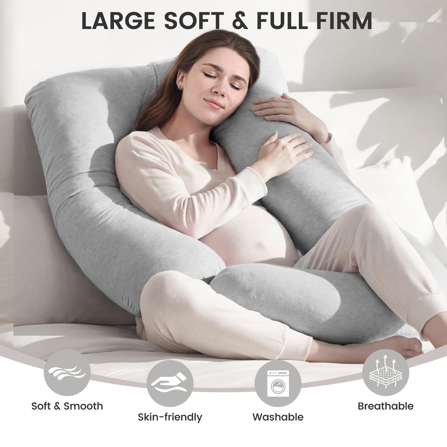 Jcickt Pregnancy Pillow for Sleeping,59 inch Maternity Pillow with Removable Washable Cover,J-Shaped Cooling Full Body Pregnant Pillow -Support for Backs,Legs, Belly, HIPS, Improve Sleep -Gray