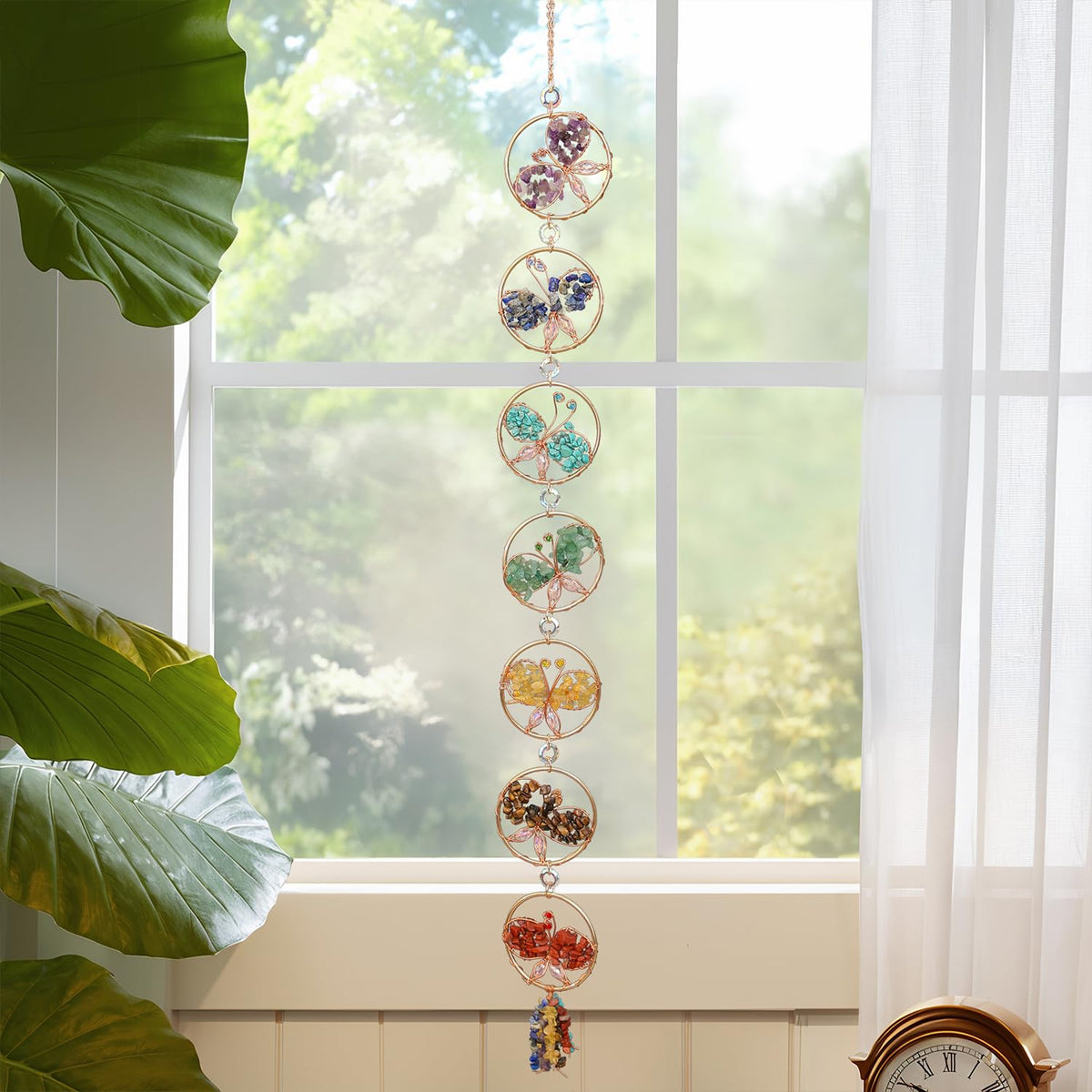 7 Chakra Healing Crystals Hanging Ornament，Handmade Butterfly Natrual Chakra Stones Gemstones Wall Hanging Ornaments for Home Decor Yoga Meditation(7 Chakra Butterfly)