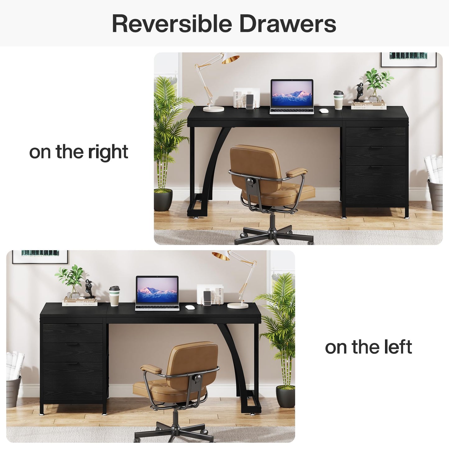 Tribesigns Computer Desk with 3 Drawers, 59-Inch PC Desk with Reversible Drawers, Industrial Study Writing Table Workstation with File Storage for Home Office (Black)