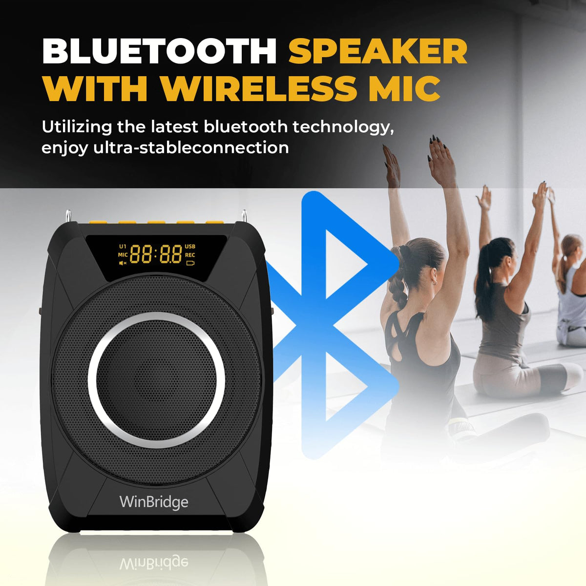 Voice Amplifier with Wireless Microphone Headset – Waterproof Portable Speaker Microphone with TWS Stereo, SOS, Recording – Rechargeable Bluetooth 5.0 PA System for Teachers, Coaches, Tour Guides