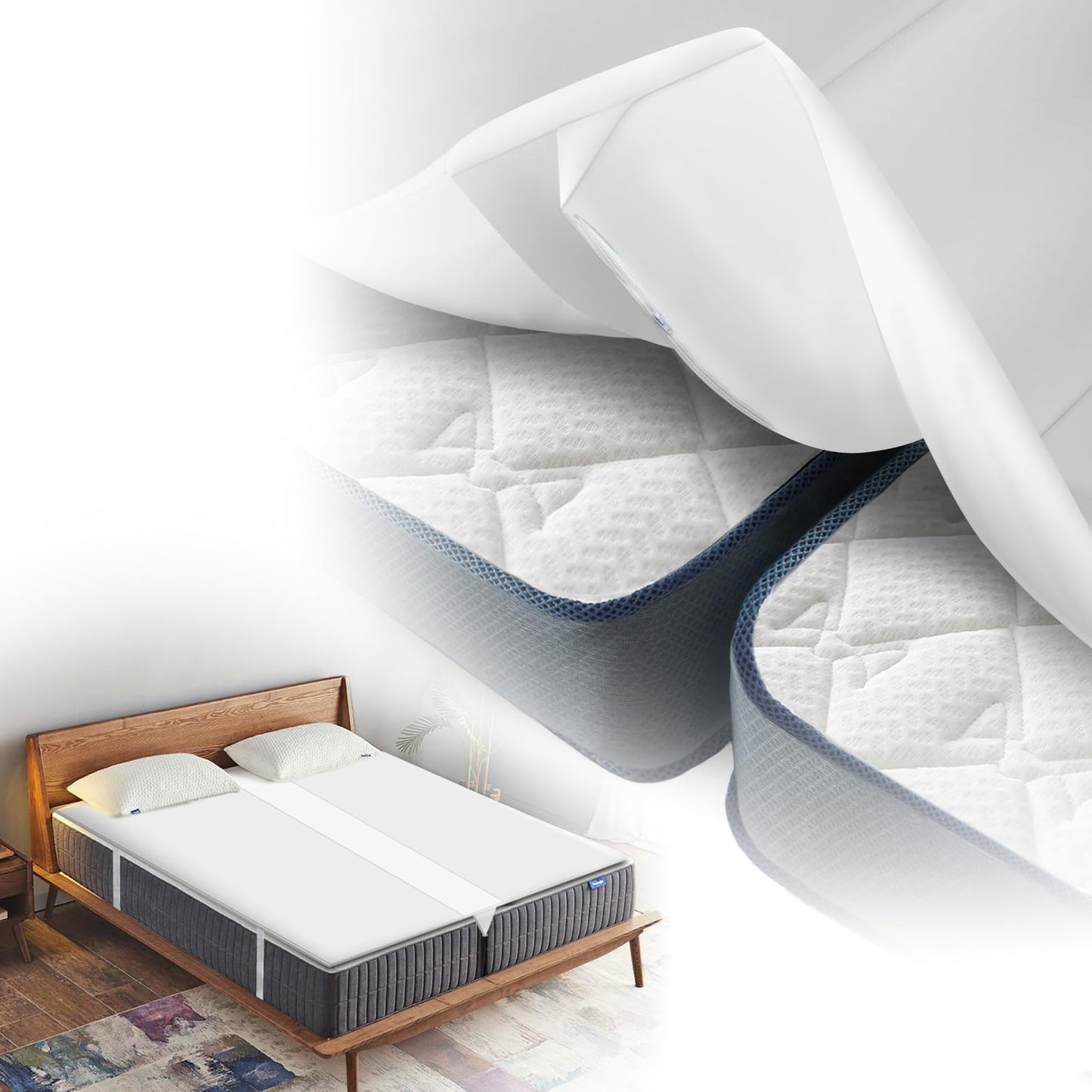 LIFVEAN Upgrade 3-in-1 Bed Bridge, Twin to King Bed Converter with Sheet Strap Set, Split King Gap Filler, Removable