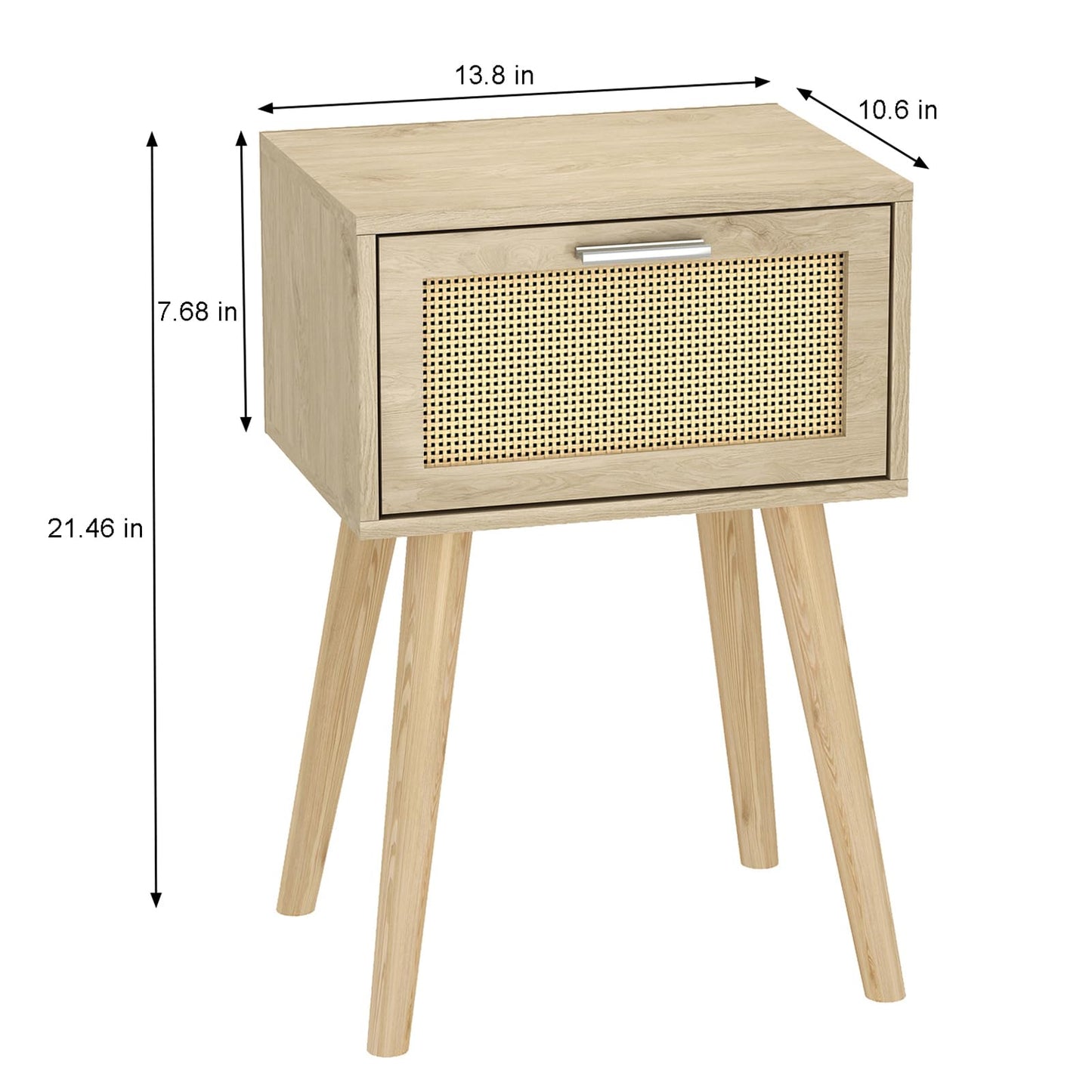 LAATOOREE Nightstand Set of 2, Small Bedside Table, Boho Side End Table, Rattan Door, Solid Wood Feet for Bedroom and Living Room