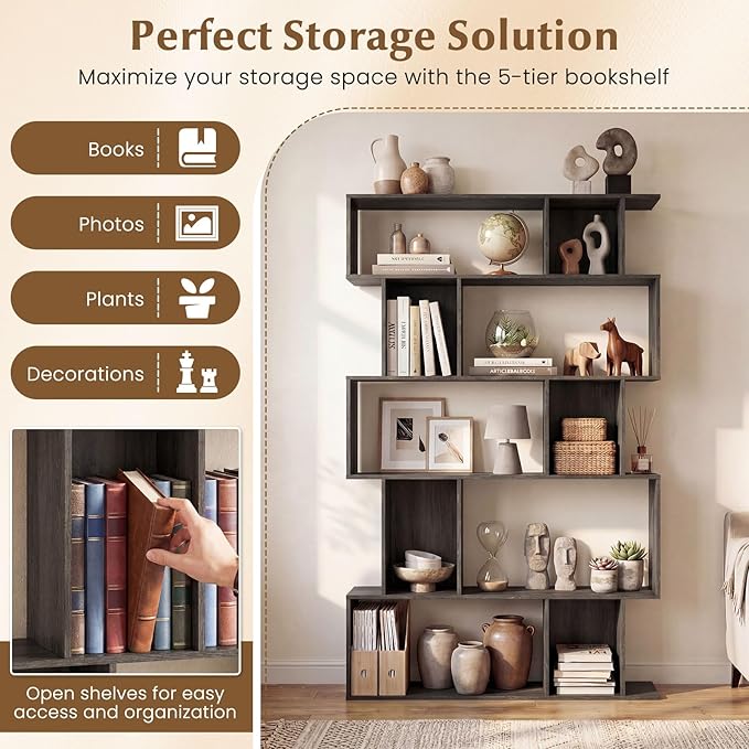 Giantex 5-Tier Bookshelf, 10-Cube Geometric Book Case