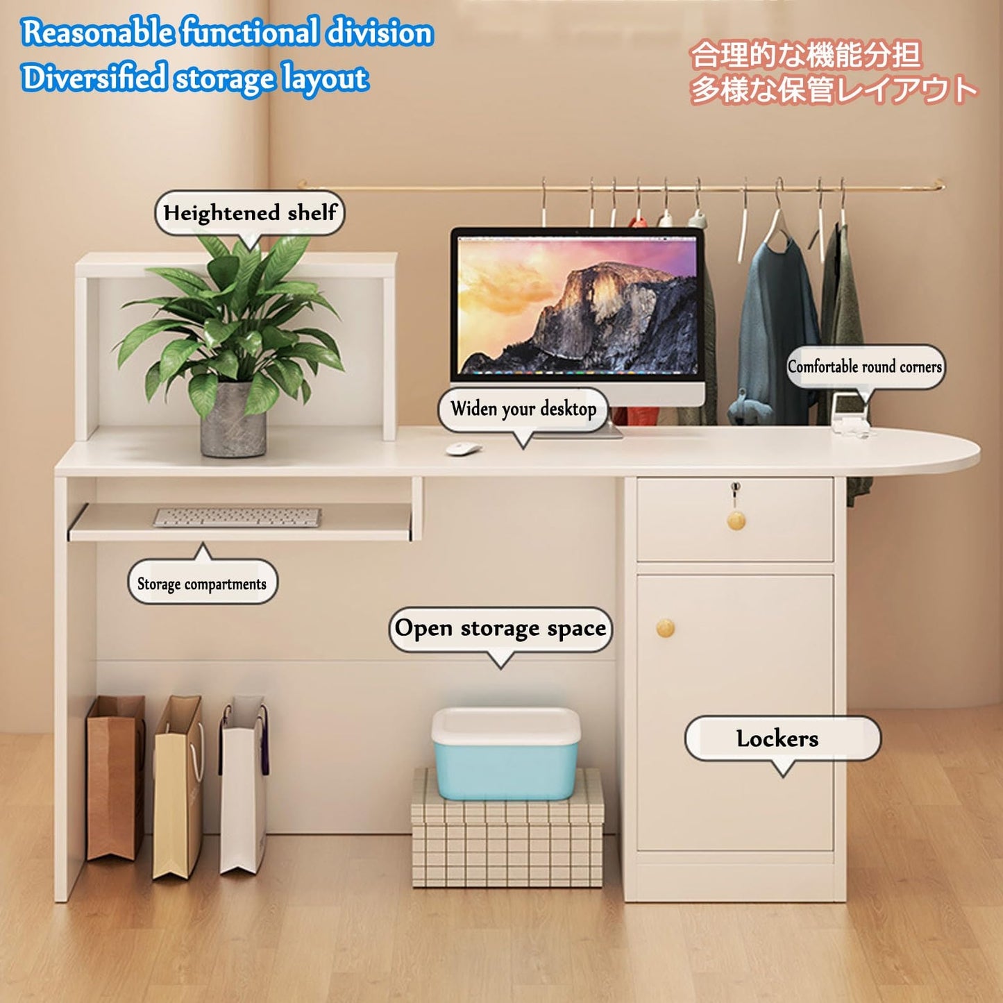 Stylish Modern Reception Desk - Durable Front Office Counter with Rounded Corners, Stable Load-Bearing, Wear-Resistant Design (Gray & White, 100CM Left)