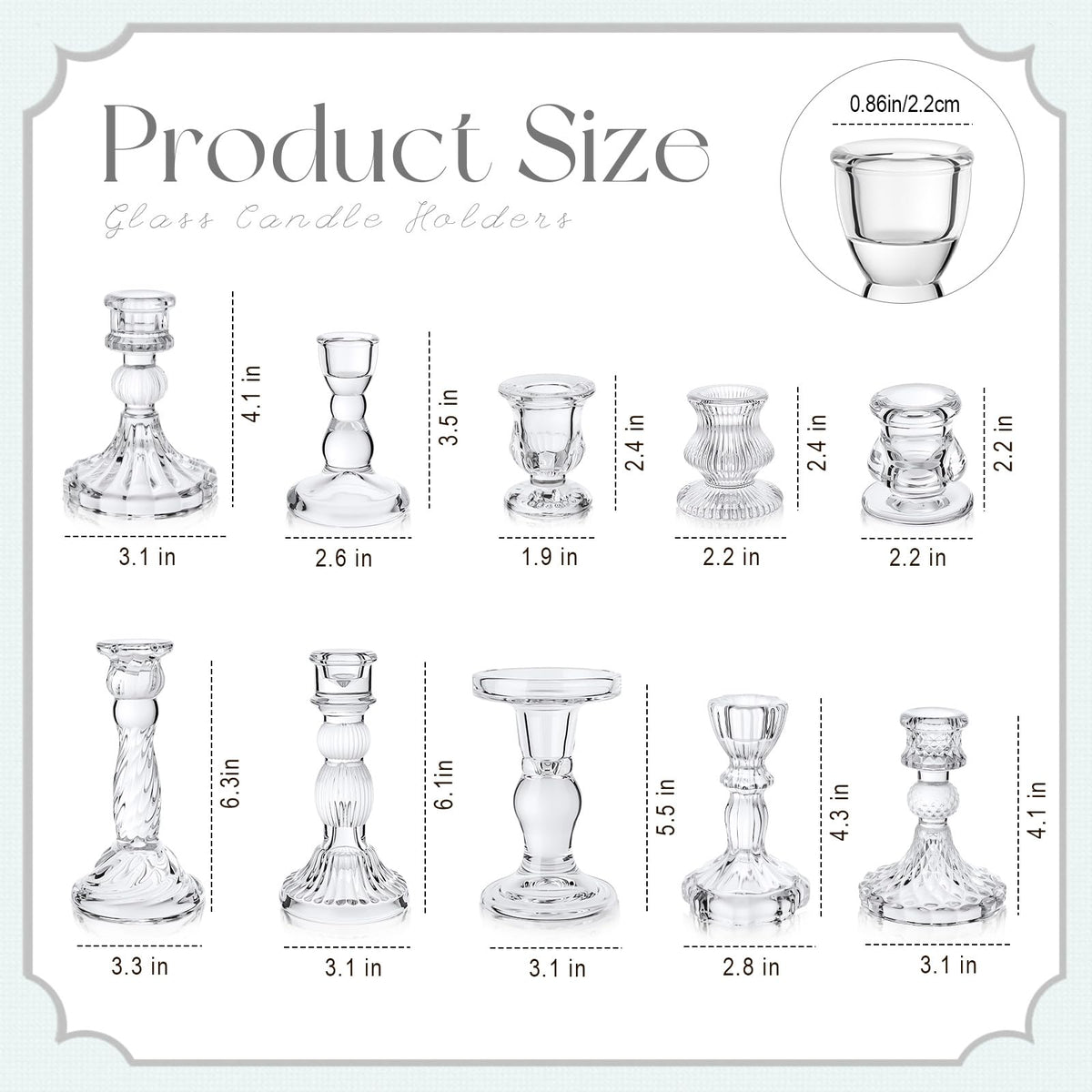 Mumufy 20 Sets Glass Crystal Taper Candle Holders Stand Centerpiece Bulk with 10 in Taper Candles Sticks Clear Decorations Table Wedding Dining Party (Transparent)