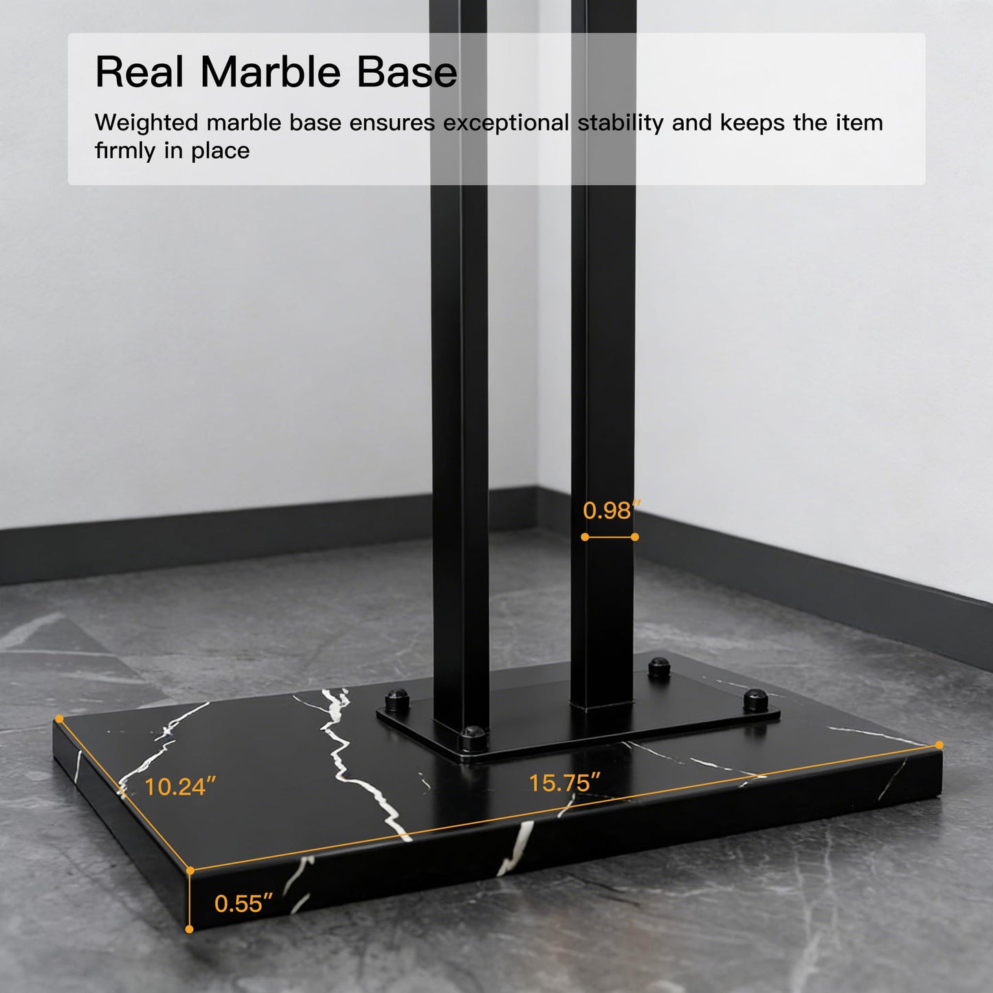 JIAYUEJU Heavy Duty Coat Rack Freestanding, Metal Coat Rack Stand with Marble Base, Corner Coat Tree for Entryway, Hallway, Bedroom, Office, Hotel (Black)