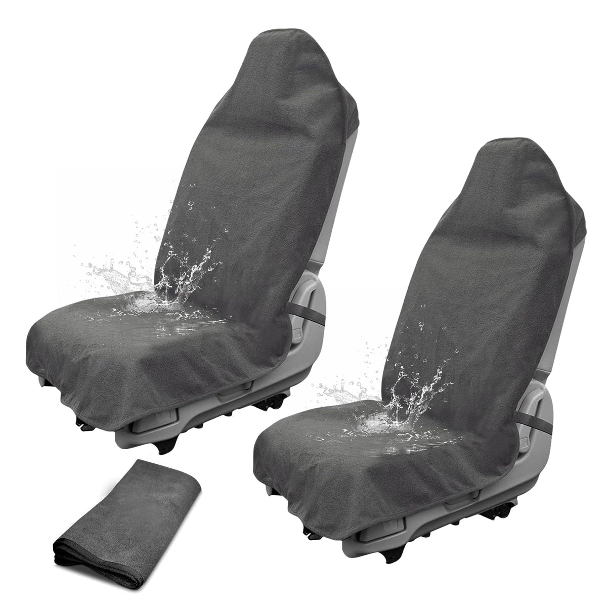 2 Pack Waterproof Sweating Car Seat Cover for Post Gym Workout, Running, Swimming, Beach and Hiking, Universal Fit Non-Slip Towel Bucket Seat Protector for Cars SUV Trucks, Machine Washable (Gray)